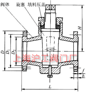 X43W-10、X43T-10 型二通旋塞閥主要外形及結(jié)構(gòu)尺寸示意圖