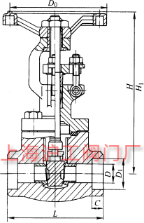 Z61H、Z61Y、Z61W 型 PN100~PN160 承插焊楔式閘閥主要外形及結構尺寸示意圖